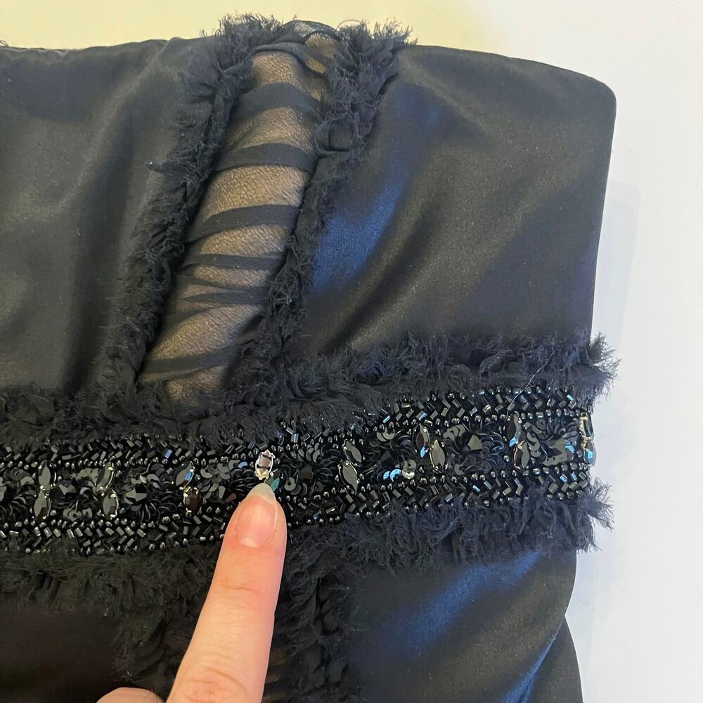 Vintage Y2K Badgley Mischka Strapless Cocktail Dress 2 Black Silk LBD Semi Forma - Picture 15 of 16